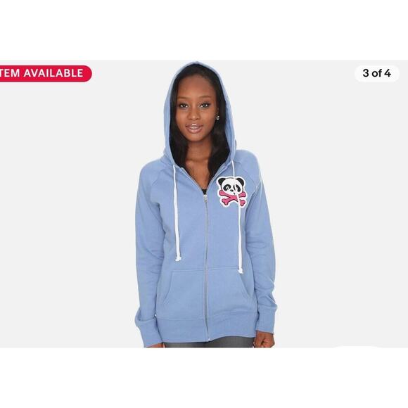 NEW Superfresh Panda & Crossbones Womens Full Zip Hoodie Hoodie Sweatshirt Small - Picture 2 of 9